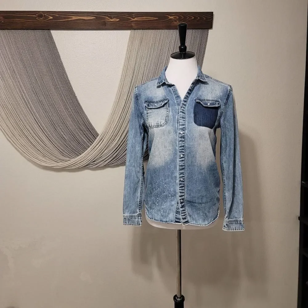 H&M Denim Chambray Button Up Shirt Sz 12-13